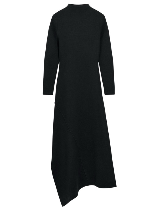 ZARA 50th Womens Asymmetric Knit Dress Black Wool Blend High Collar 2893/085 - Picture 4 of 5